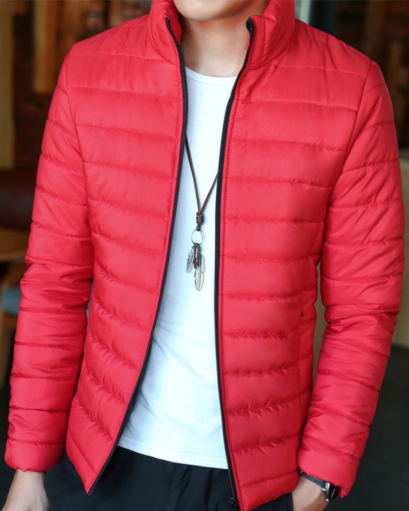 Men’s Quilted Insulated Jacket – Slim Fit – Lightweight Warmth – High Collar – Full Zip