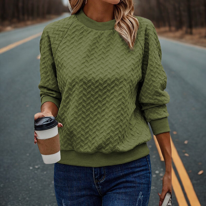 Women’s Sweatshirt – Relaxed Fit – Textured Chevron – Raglan Sleeves – Ribbed Trim