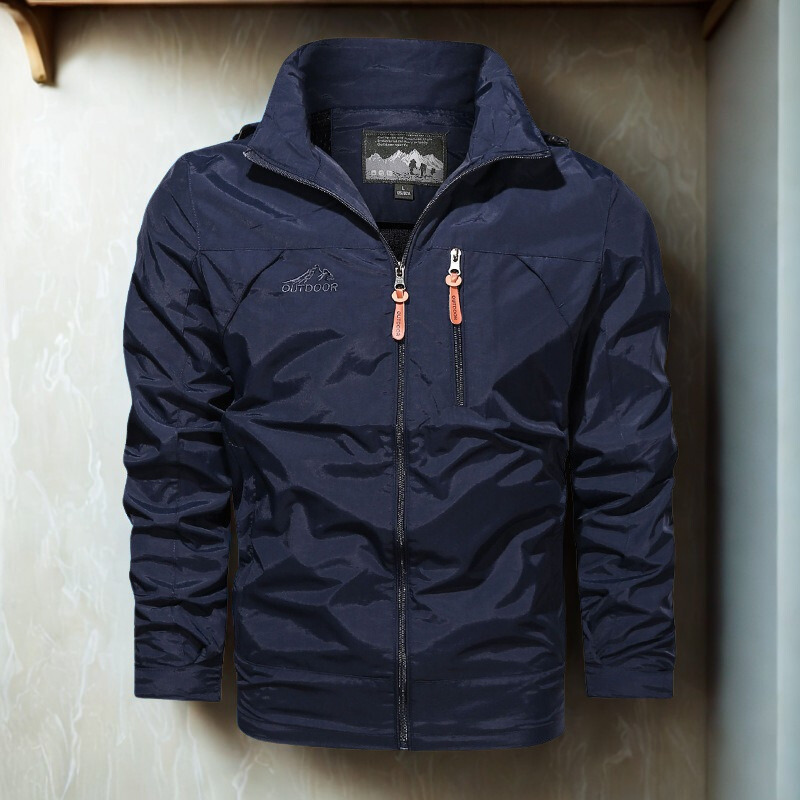 Men’s Outdoor Jacket – Regular Fit – Lightweight Water-Resistant – High Collar – Zippered Pockets