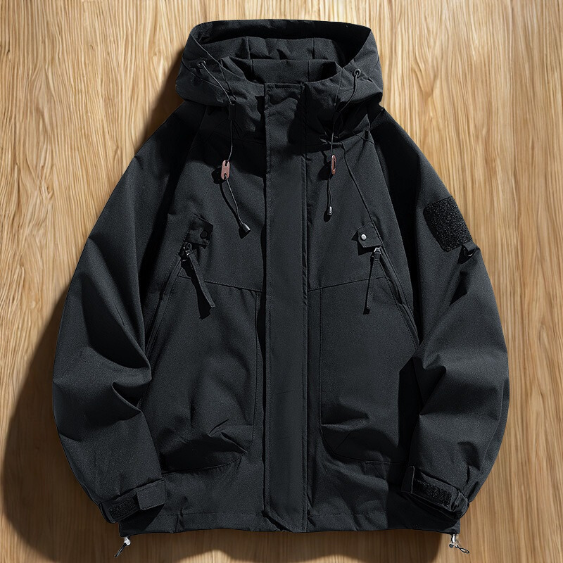 Men’s Jacket – Relaxed Fit – Water-Resistant Technical Fabric – Hooded Multi-Pocket Design