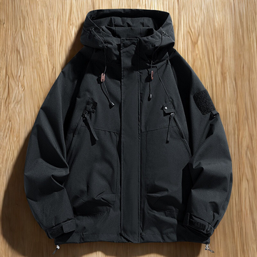 Men’s Jacket – Relaxed Fit – Water-Resistant Technical Fabric – Hooded Multi-Pocket Design