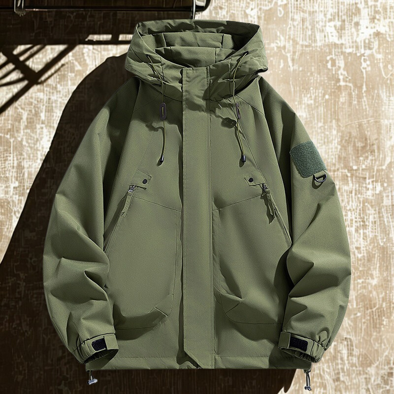 Men’s Jacket – Relaxed Fit – Water-Resistant Technical Fabric – Hooded Multi-Pocket Design