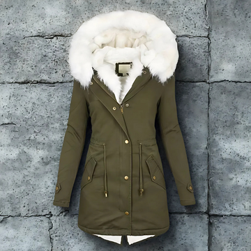 Women’s Parka Coat – Slim Fit – Water-Resistant – Faux Fur Hood – Drawstring Waist