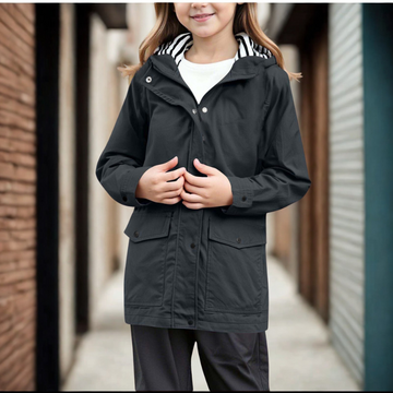 Women’s Hooded Jacket – Regular Fit – Zip Front with Snap Placket – Flap Pockets