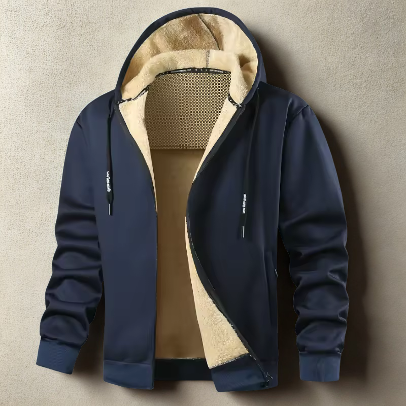 Men’s Zip-Up Hoodie Jacket – Relaxed Fit – Plush Lined – Ribbed Cuffs and Hem