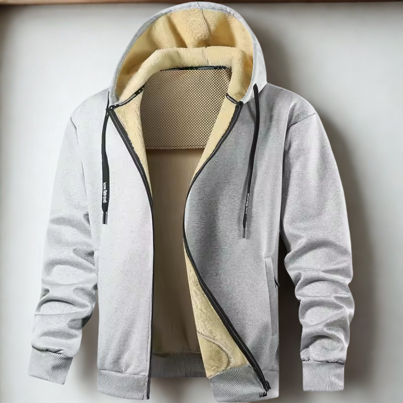 Men’s Zip-Up Hoodie Jacket – Relaxed Fit – Plush Lined – Ribbed Cuffs and Hem
