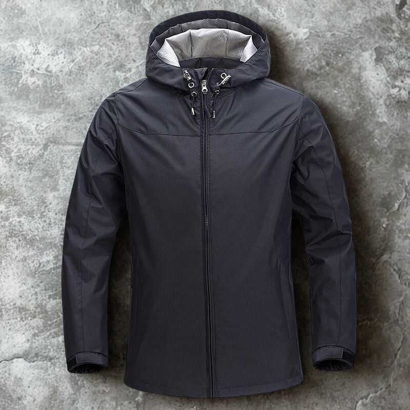 Men’s Hooded Jacket – Ripstop Fabric – Structured Fit – Two-Way Zipper – Wind Resistant