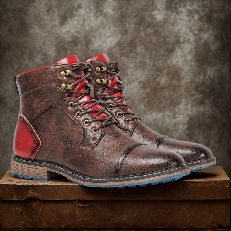 Men’s Short Boots – Leather High Top – Cap Toe – Lace-Up with Zipper – Lug Sole