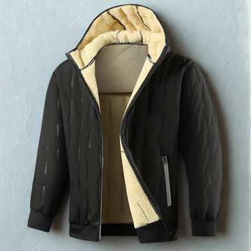 Men’s Hooded Coat – Plush Lining – Relaxed Fit – Ribbed Trim – Zip Pockets