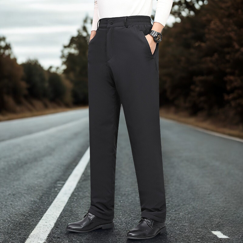 Men’s Casual Pants – Relaxed Straight Leg – Elastic Waistband – Full Length Woven Fabric