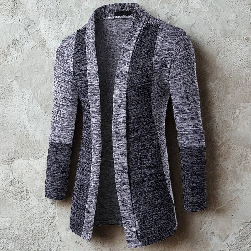Men’s Cardigan Sweater – Slim Fit – Knit – Contrast Color Block – Open Front