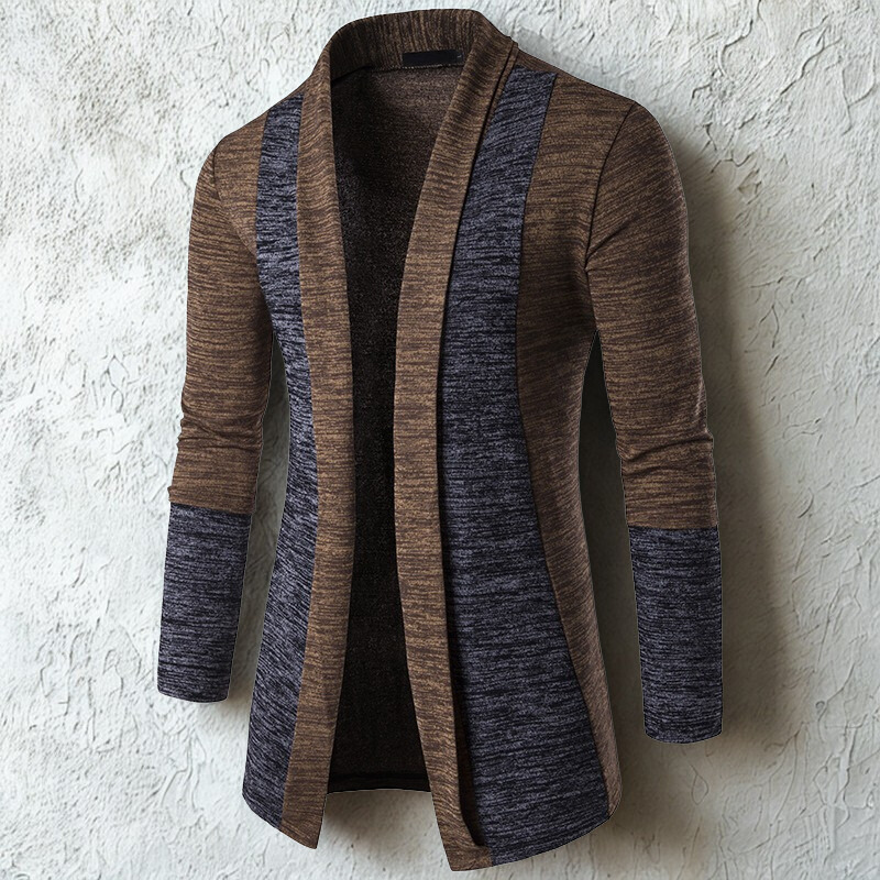 Men’s Cardigan Sweater – Slim Fit – Knit – Contrast Color Block – Open Front