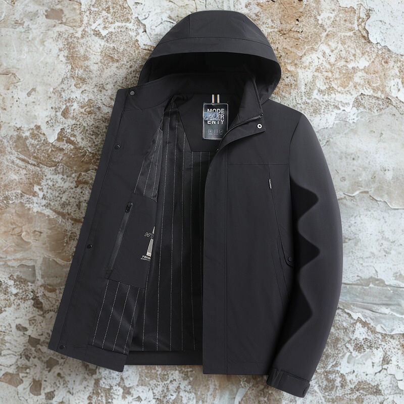 Men’s Hooded Jacket – Relaxed Tailored Fit – Water-Resistant – Full Zip Storm Flap