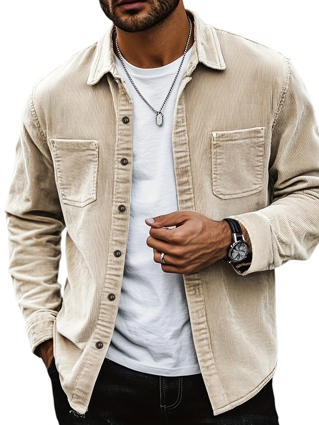 Men’s Blazer – Regular Fit – Cotton Blend Corduroy – Button Down – Chest Pockets