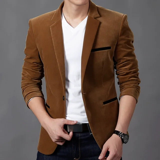 Men's Blazer - Tailored Fit Velvet - Notch Lapel - Single Button - Formal & Smart Wear