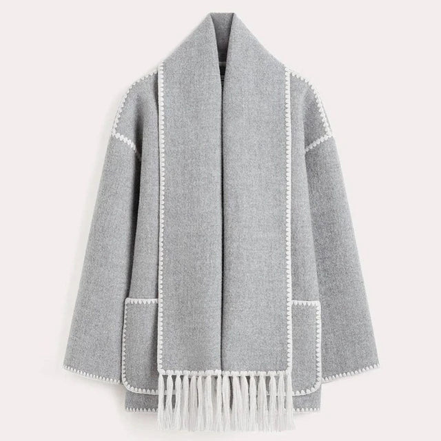 Fringe scarf coat jacket for women