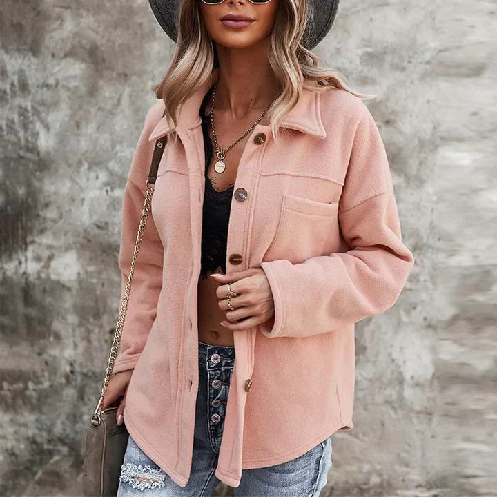 Women’s Jacket – Relaxed Fit – Plush Wool Blend – Button Front – Hip Length