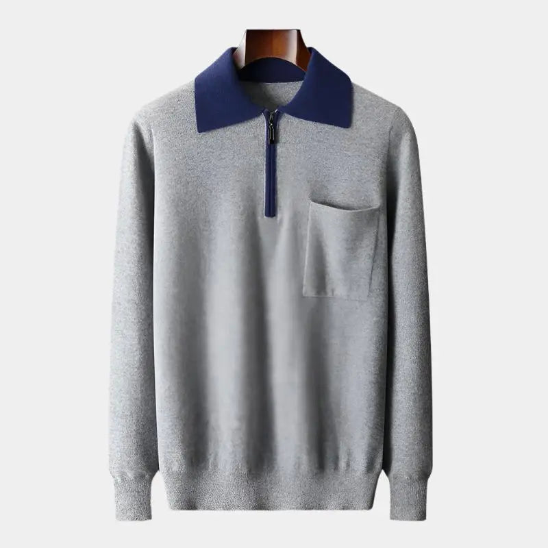 Zip-up cashmere polo sweater for men