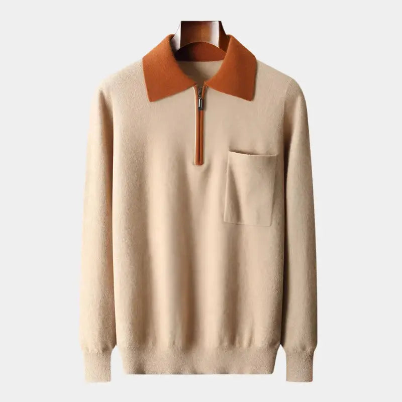 Zip-up cashmere polo sweater for men