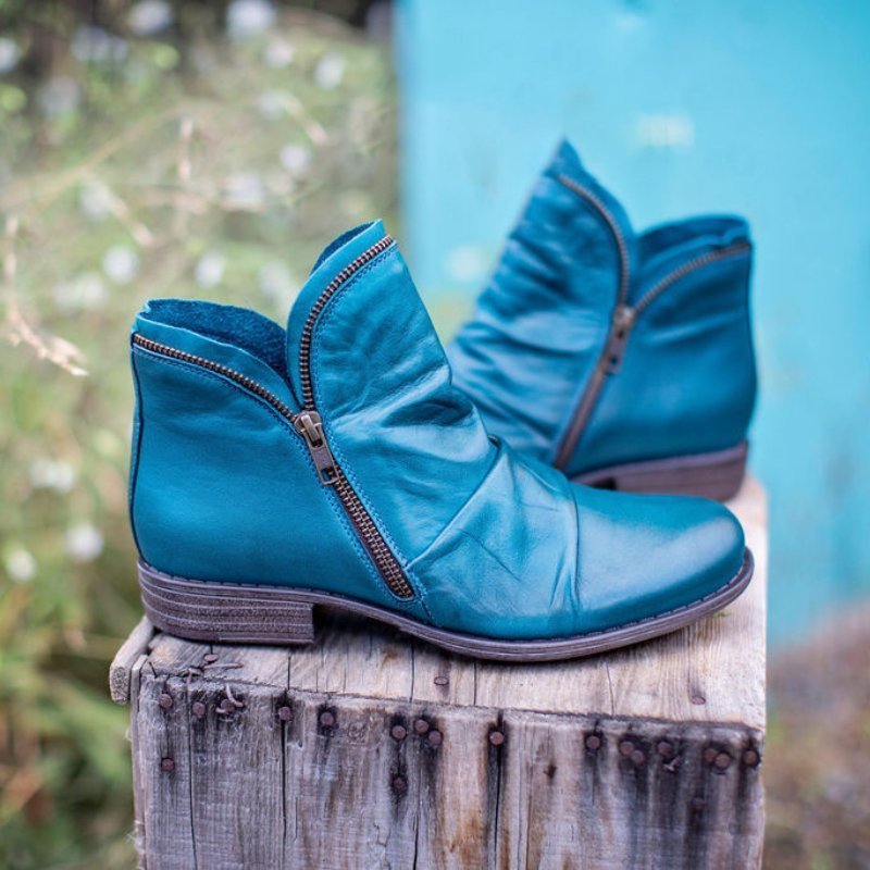 Women’s Ankle Boots – Smooth Leather – Side Zip – Sleek Fit – Low Heel Casual Style