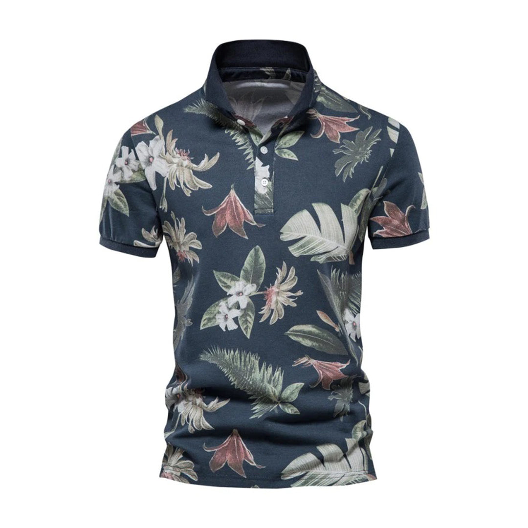 Men’s Polo Shirt – Slim Fit – Breathable Blend – Tropical Print – Short Sleeve