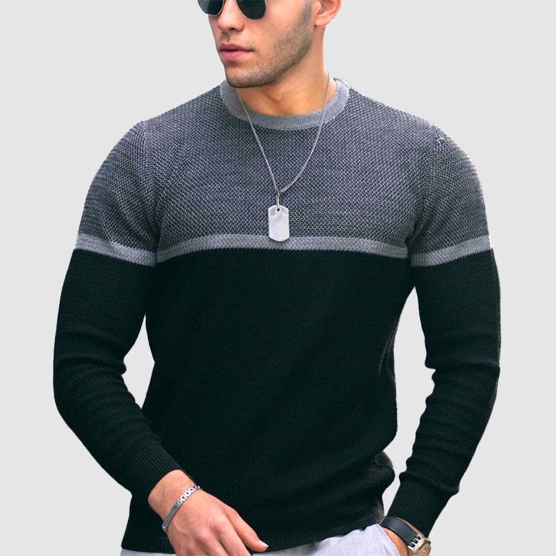 Theodore Wool Crewneck Sweater | Color Block Textured Knit Sweater