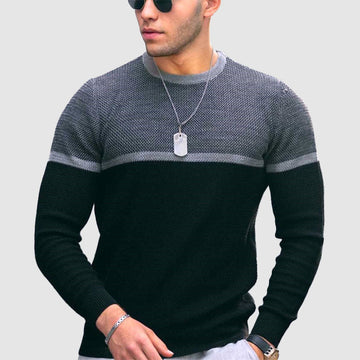 Theodore Wool Crewneck Sweater | Color Block Textured Knit Sweater