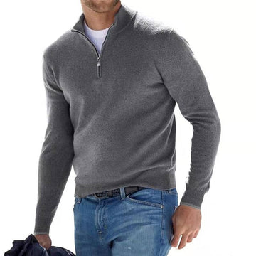 Men’s Sweater – Wool Knit – Regular Fit – Zip Neck Pullover – Ribbed Trim