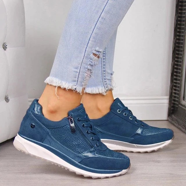 Women’s Casual Sneakers – Low Top – Side Zip – Breathable Blend – Gripped Sole