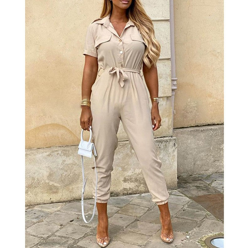 Women's Short Sleeve Cargo Jumpsuit