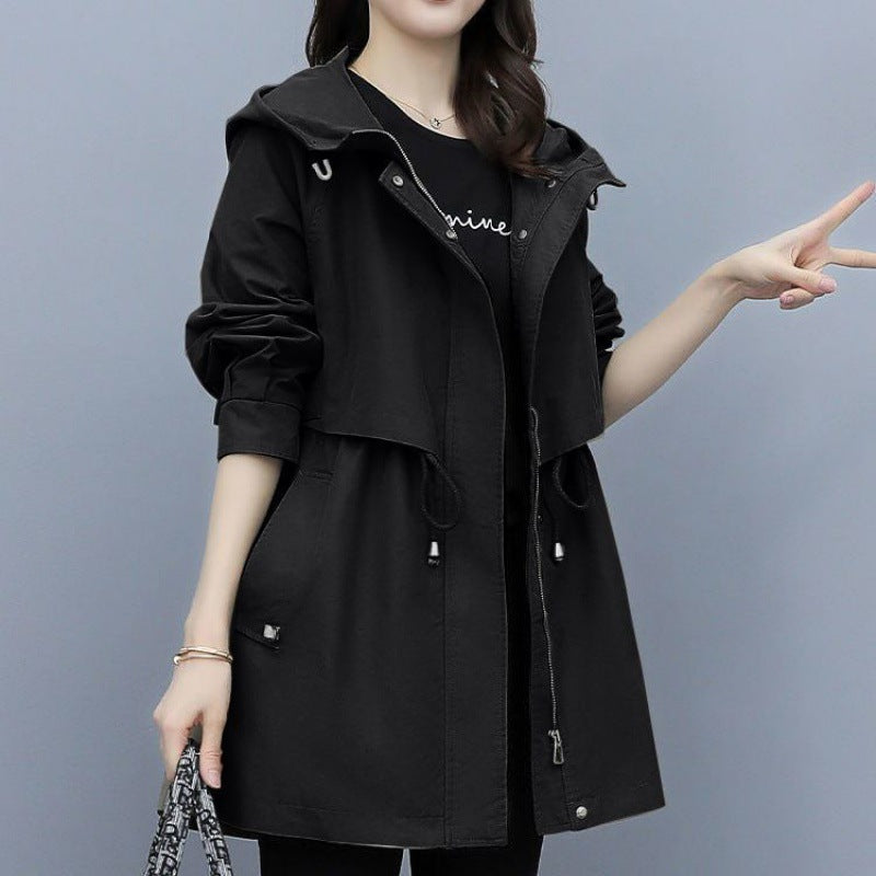 Women’s Windbreaker Jacket – Relaxed Fit – Hooded – Water-Resistant – Mid-Length