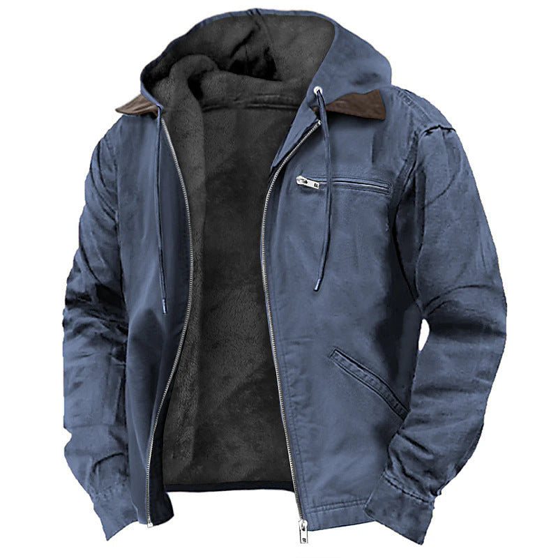 Men’s Hooded Jacket – Fleece Lined – Relaxed Fit – Zip Front – Canvas Outerwear
