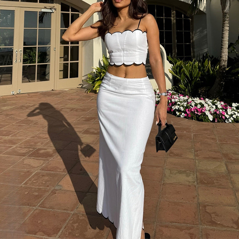 Women’s Two-Piece Set – Slim Fit Crop Top – Midi Skirt – Lightweight Breathable Fabric