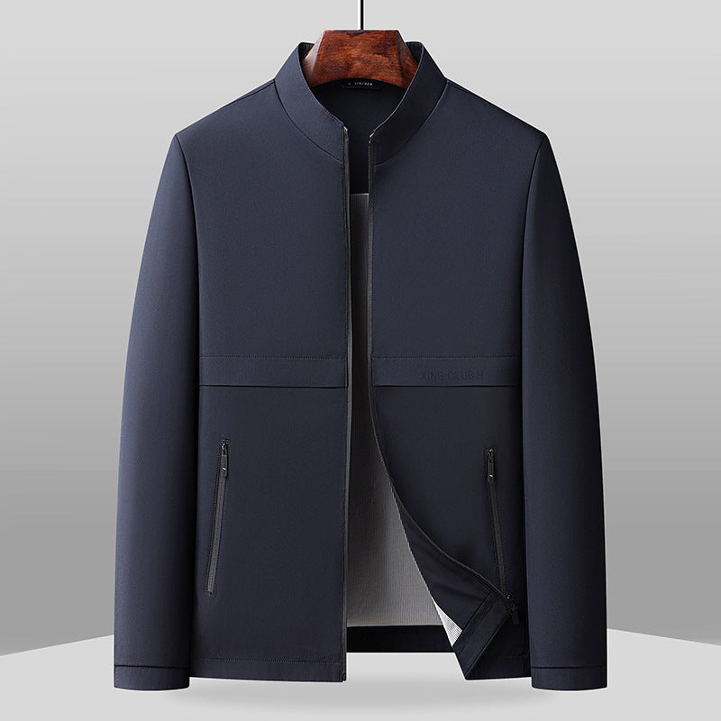 Men’s Jacket – Regular Fit – Smooth Woven Fabric – Band Collar – Full-Zip – Zipper Pockets