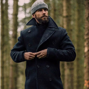 Men’s Coat – Tailored Fit – Wool Blend – Double-Breasted – Mid-Length – Notched Lapel