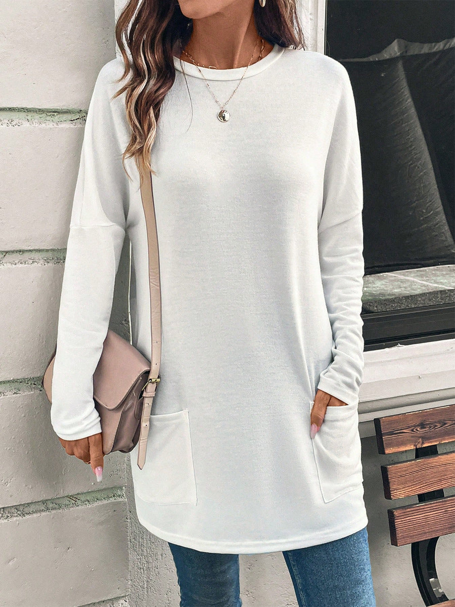 Women’s Sweatshirt – Relaxed Fit – Cotton Feel – Round Neck – Long Sleeve – Hip Pockets