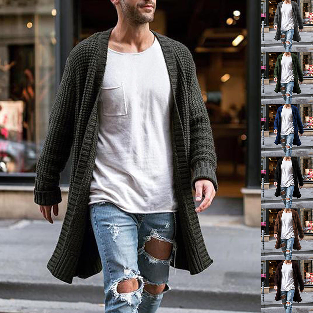 Men’s Cardigan – Oversized Relaxed Fit – Longline Open Front – Chunky Ribbed Knit