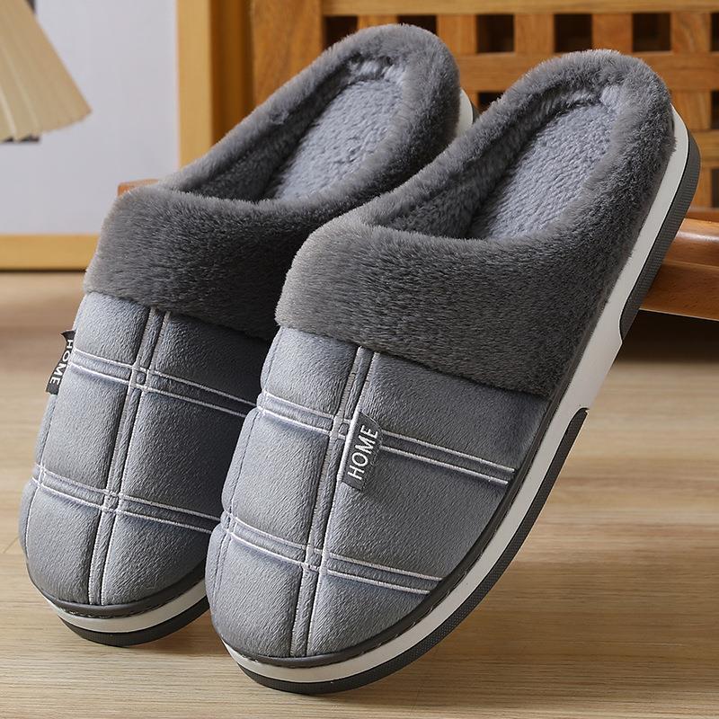 Plaid fur winter slippers for women