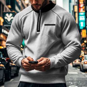 Men’s Sweatshirt – Regular Fit – Cotton Blend – Zip Neck – Stand-Up Collar – Ribbed Hems