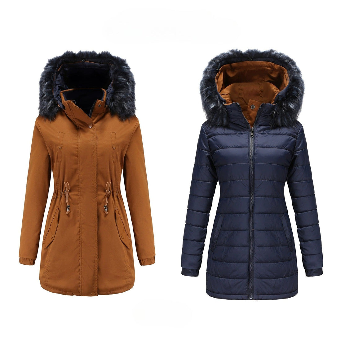 Women’s Parka Jacket – Relaxed Fit – Faux Fur Hood – Adjustable Waist – Mid-Thigh Length