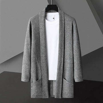Men’s Cardigan Sweater – Slim Fit Knit – Open Front – Long Sleeve with Pockets
