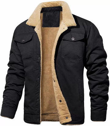 Men’s Utility Jacket – Relaxed Fit – Sherpa Lined – Snap Button Closure – Cotton Fabric