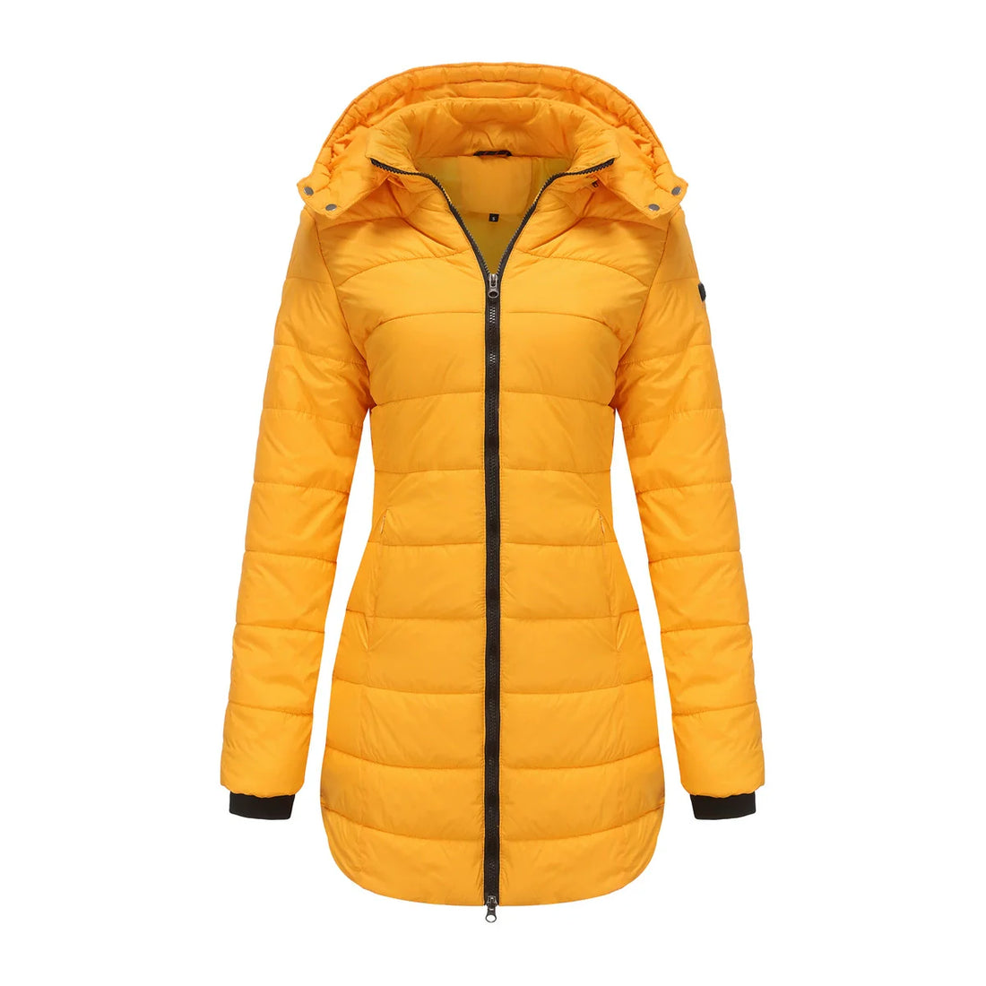 Women’s Puffer Jacket – Quilted Insulated – Detachable Hood – Ribbed Cuffs – Mid-Length Fit