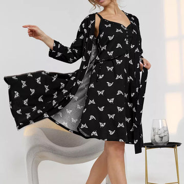 Women’s Lounge Dress and Robe Set – V-Neck – Relaxed Fit – Soft Breathable Fabric