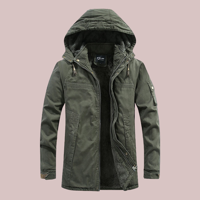 Men’s Hooded Jacket – Slim Fit Mid-Length – Insulated Lining – Outdoor Workwear
