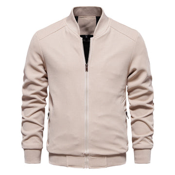 Men’s Bomber Jacket – Slim Fit – Textured Woven Fabric – Zipper Front – Ribbed Trim