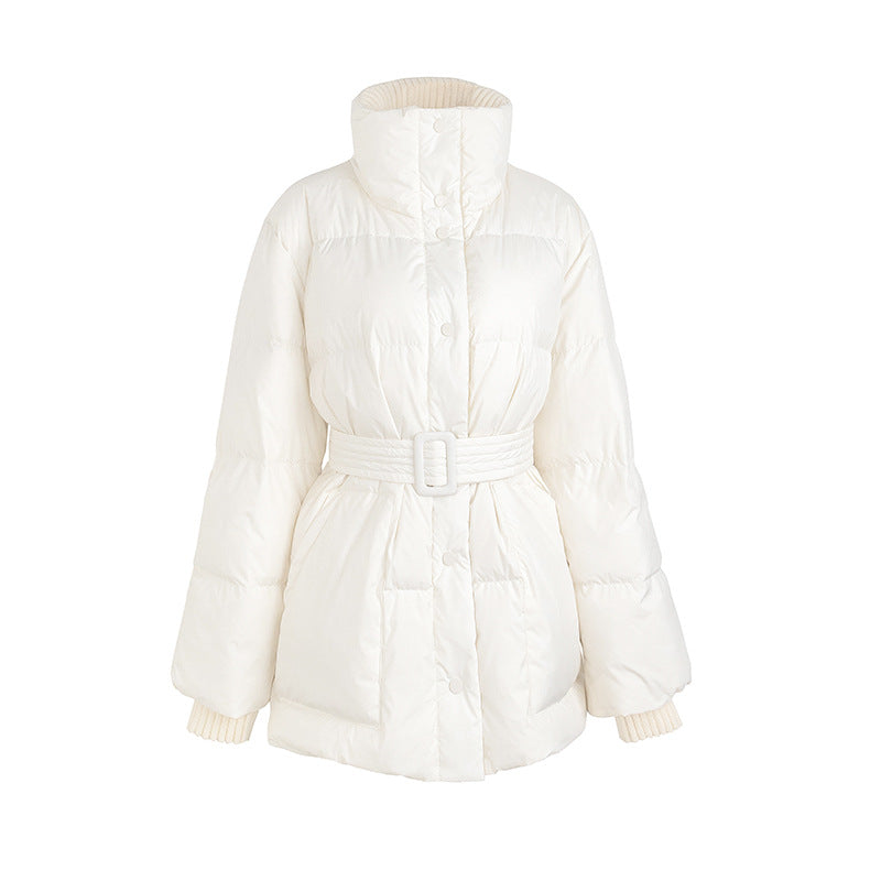 Quilted with belt puffer jacket for women