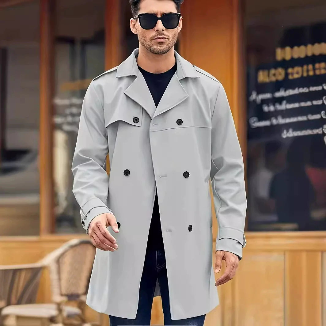 Men’s Trench Coat – Regular Fit – Double-Breasted – Storm Flap – Mid-Thigh Length
