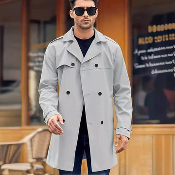 Men’s Trench Coat – Regular Fit – Double-Breasted – Storm Flap – Mid-Thigh Length
