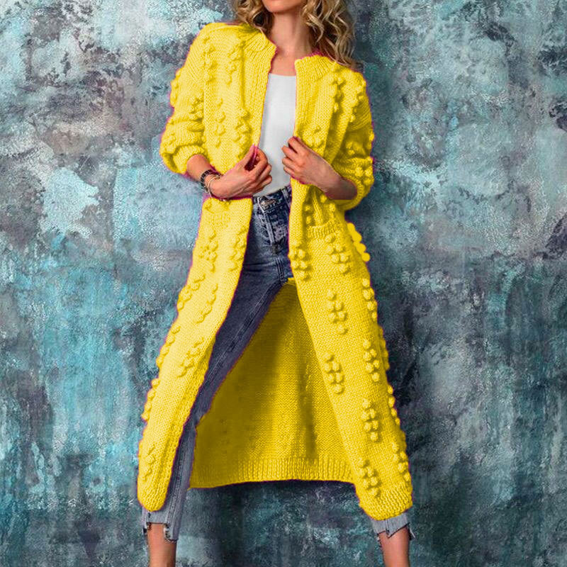 Women’s Long Cardigan Sweater Jacket – Relaxed Fit – Popcorn Knit – Open Front – Pockets